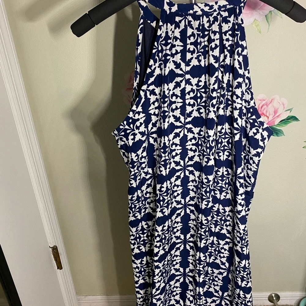 Peach Love California Blue and White Halter Midi Sundress  Size S